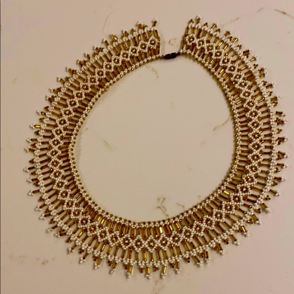Gold and pearl bead collar necklace